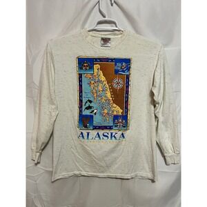 Vintage 90s Alaska Tee Oneita USA Single Stitch Speckled Graphic M Made in USA